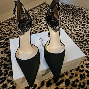 Christian Dior Jingle Bell Holiday Party Pumps Size 38.5 Black Satin